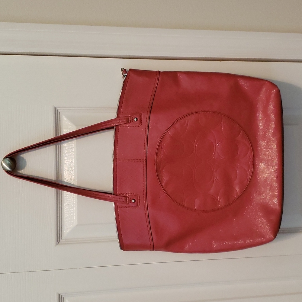 Large Pink Coach Patent Leather Tote Bag Purse